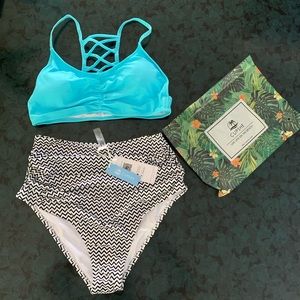 Sky blue and Chevron print high waist bikini